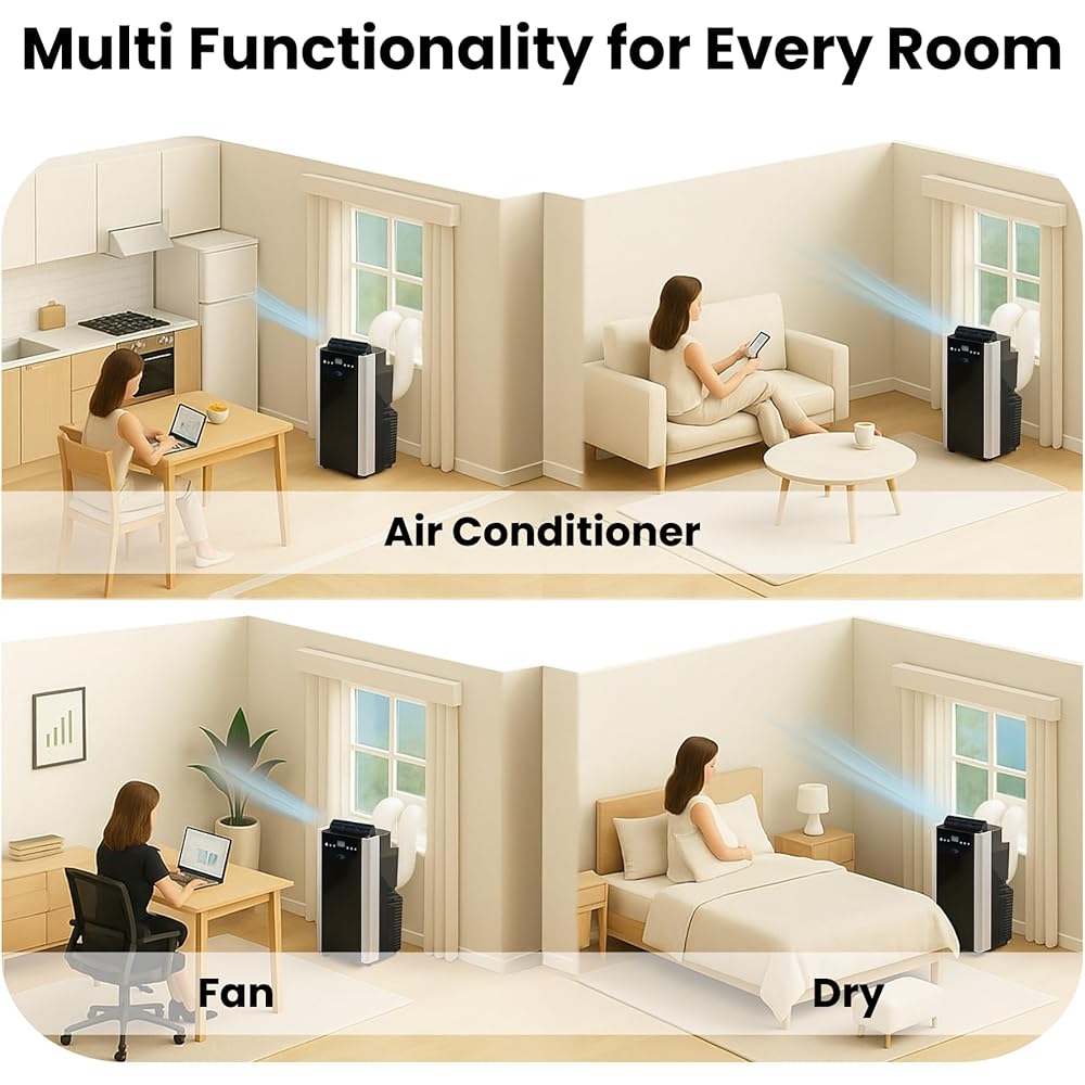 Whynter Portable Air Conditioner 14,000 BTU with Dual Hose Dehumidifier & Cooling Fan for 500 Sq Ft Rooms, Includes AC Unit Window Kit, ARC-14S (9,500 SACC) : Home & Kitchen