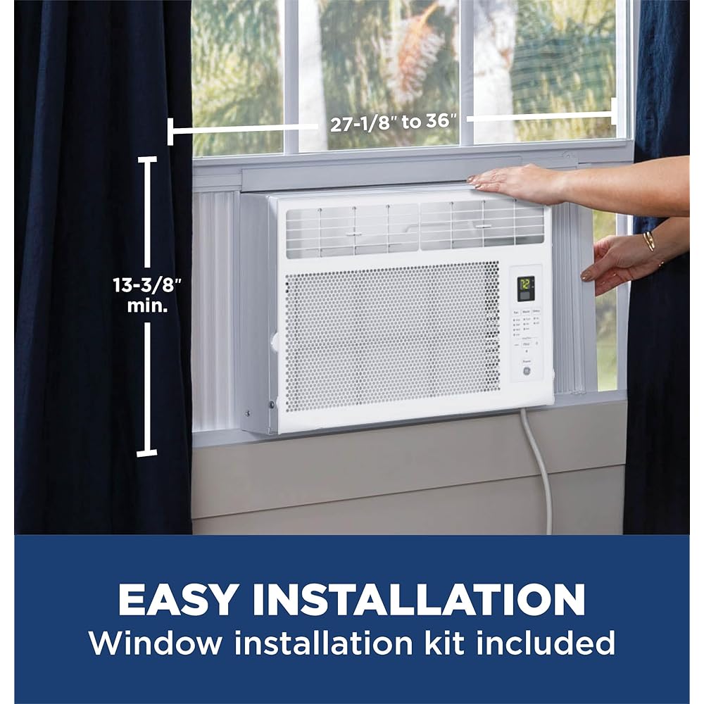 GE Window Air Conditioner Unit, 6,000 BTU for Small Rooms up to 250 sq ft. with Adjustable Fan and Cooling Settings, Perfect for Small Bedroom or Living Room, Easy Install Kit Included, White : Home & Kitchen