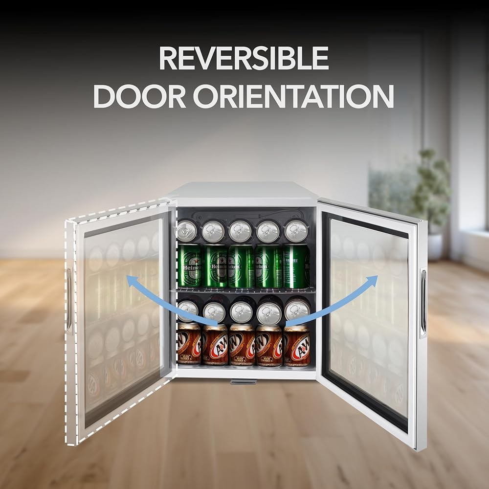 Whynter BR-062WS 68-Can Beverage Refrigerator with Glass Door, 1.6 Cu Ft Freestanding Drink Mini Fridge, Cubic Feet, Stainless Steel