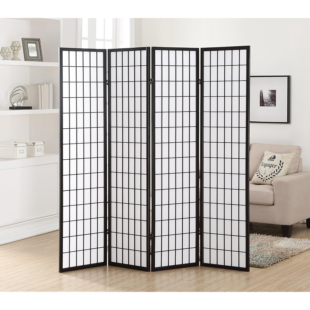 Roundhill Furniture Oriental Shoji 4 Panel Screen Room Divider, Black : Home & Kitchen