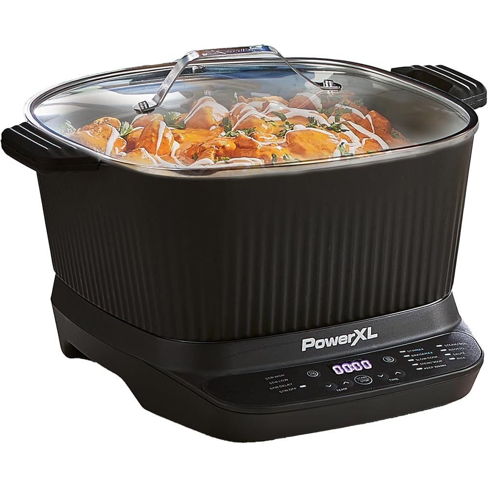 STIRMAX DELUXE 7.5 Quart Digital Multi-Cooker with Automatic Paddle to Stir and Shred, 9 in 1 programmable presets to Sauté, Sear, and Brown Food Before Simmering – Accessories, Skillet, & Cookbook