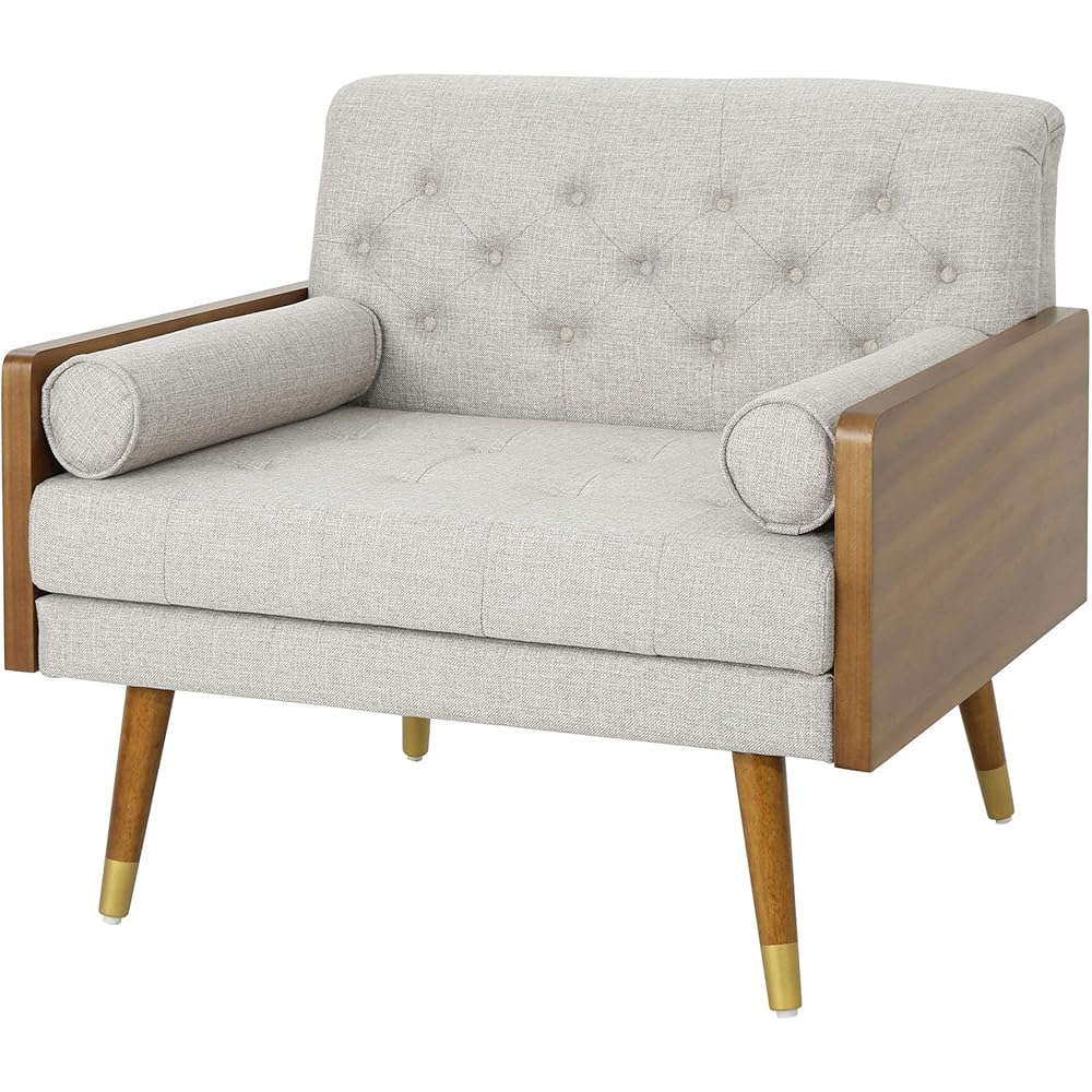 Christopher Knight Home Greta Mid Century Modern Fabric Club Chair, Beige, Dark Walnut 30.5D x 37.75W x 33H in : Home & Kitchen