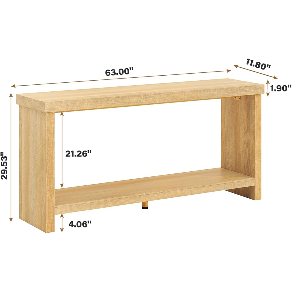 knoworld 63 Inches Narrow Console Table, 2-Tier Long Sofa Tables Behind Couch Table, Farmhouse Foyer Tables for Entryway, Hallway, Living Room, Oak Natural : Home & Kitchen