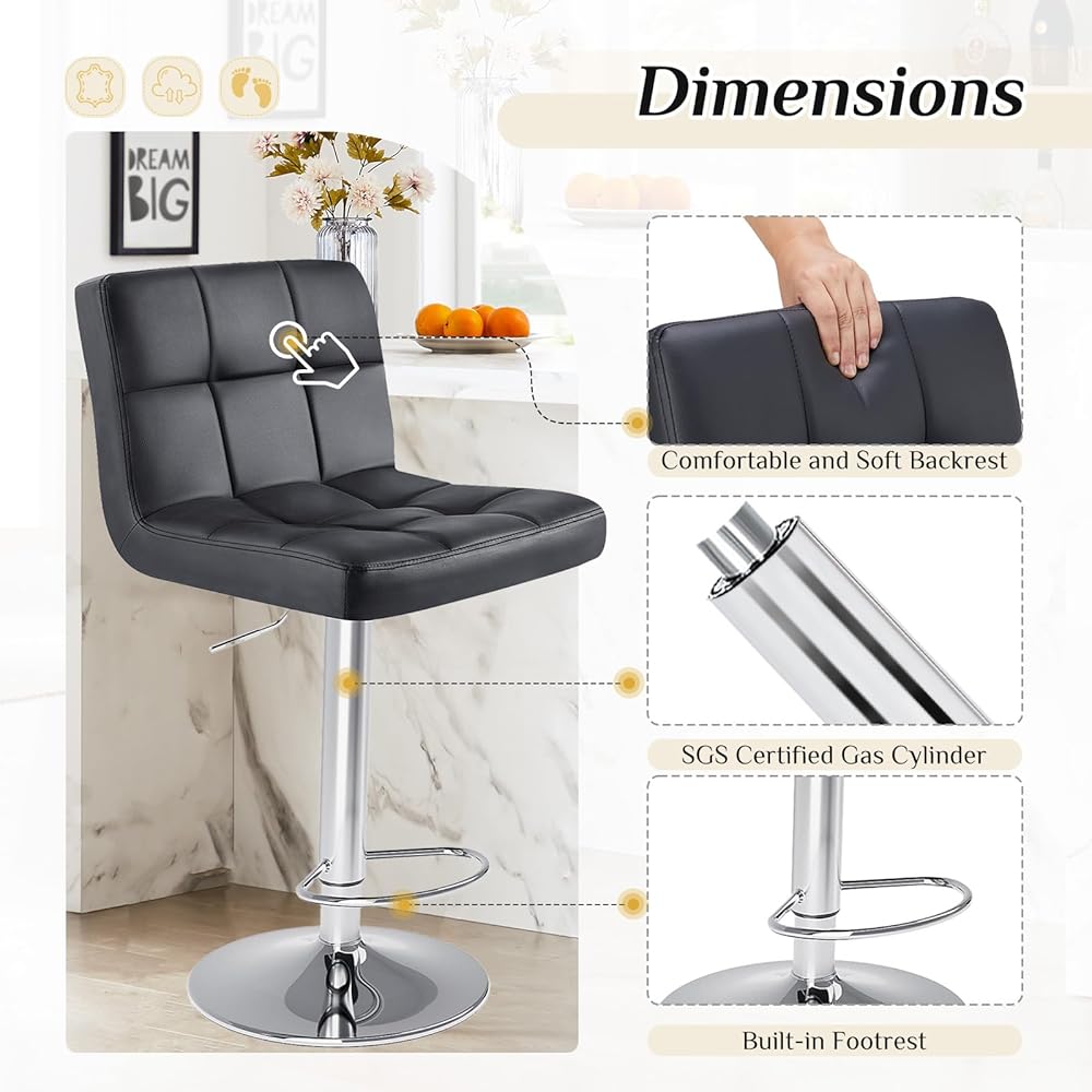 DUMOS Bar Stools Set of 4, 24 inch Counter Height Bar Stools, Upholstered Modern Kitchen Barstools with Metal Base, PU Leather Saddle Stools for Kitchen Island, Black : Home & Kitchen