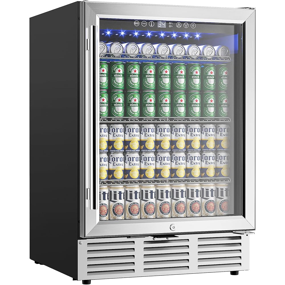 EUHOMY 24 Inch Beverage Refrigerator, 180 Can Built-in Beverage Cooler, Under Counter Beer Fridge with Glass Door for Soda, Water, Wine - For Kitchen, Bar or Office : Industrial & Scientific