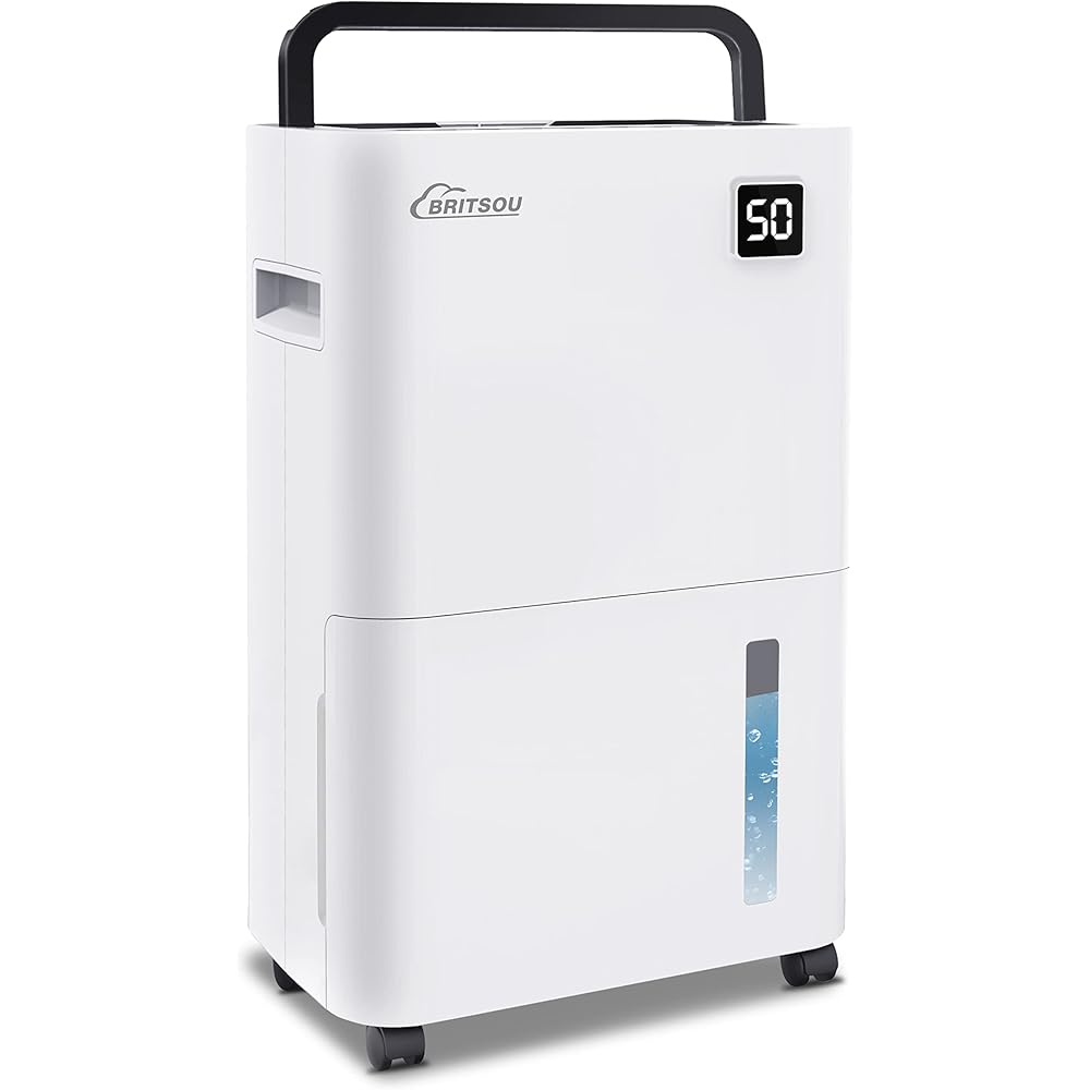 - Britsou 50 Pints Dehumidifier for Basement with Drain Hose - Quiet Smart Operation with 3 Modes, 24HR Timer - Ideal for Home Bedroom, Bathroom, Small to Large Rooms