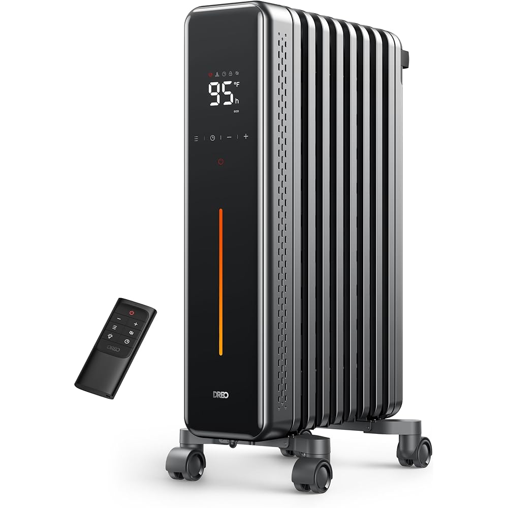 Dreo Radiator Heater, 8 Safety Protection Oil Filled Radiator Heater for Indoor Use, 1500W Electric Heaters for Large Room, 8 Fins, with Remote, 4 Modes, Digital Thermostat, 24H Timer, Quiet : Home & Kitchen