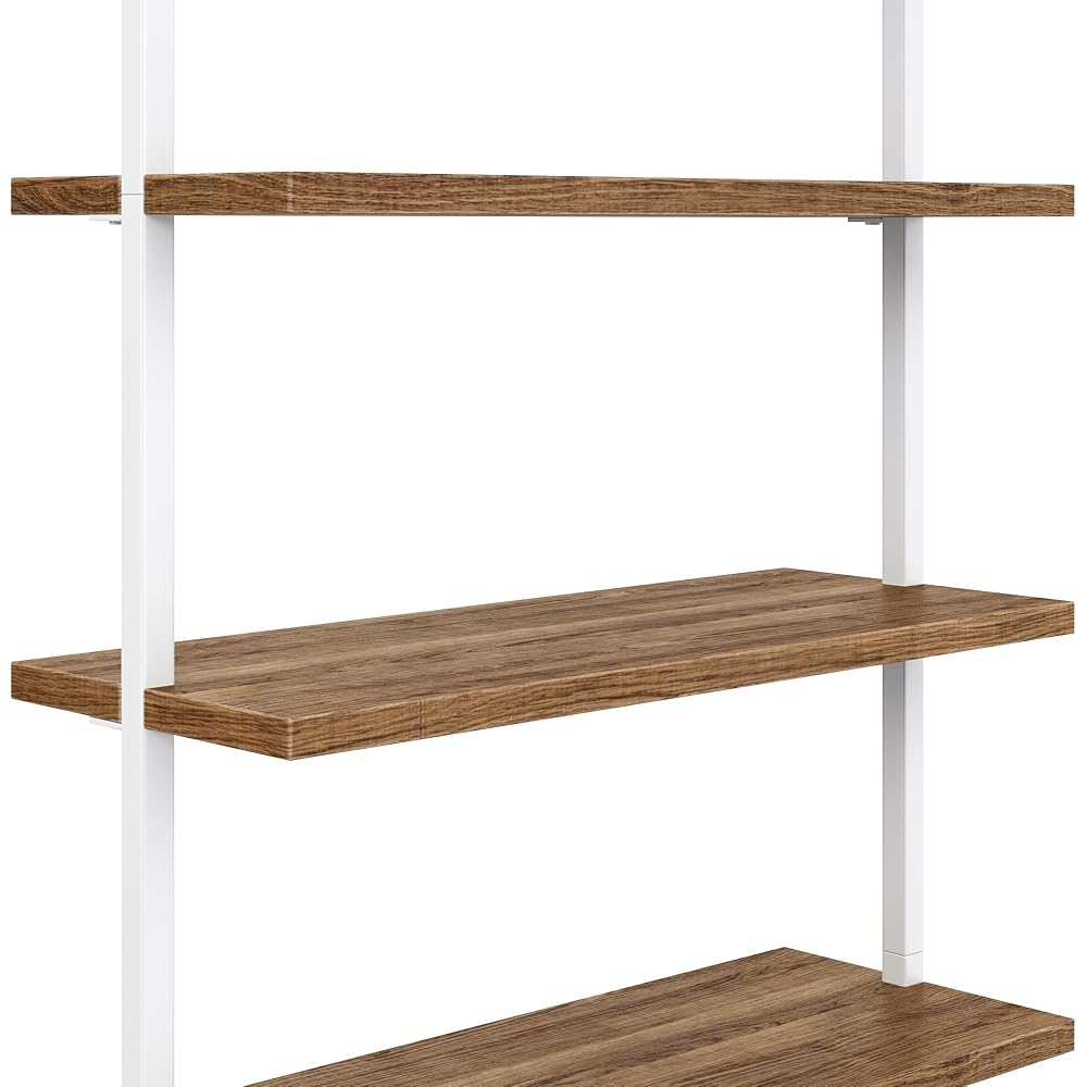 Nathan James Theo 6-Shelf Tall Bookcase, Wall Mount Bookshelf with Natural Wood Finish and Industrial Metal Frame, Rustic Oak/White : Home & Kitchen