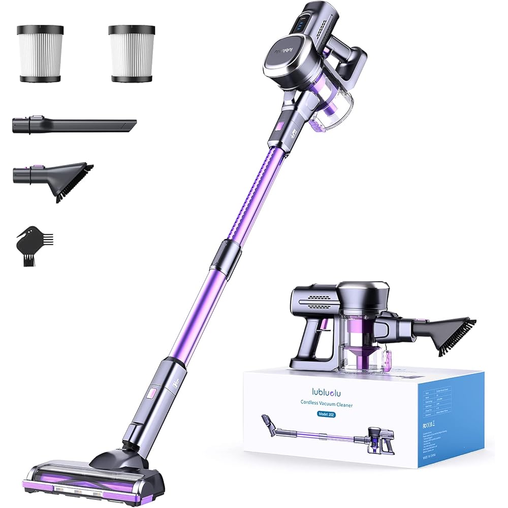 Lubluelu Cordless Vacuum Cleaner, Stick Vacuum Cordless Rechargeable with Lightweight 235W Brushless Motor, Self-Standing and Handheld Design for Carpet, Hard Floor and Pet Hair (Purple) : Home & Kitchen