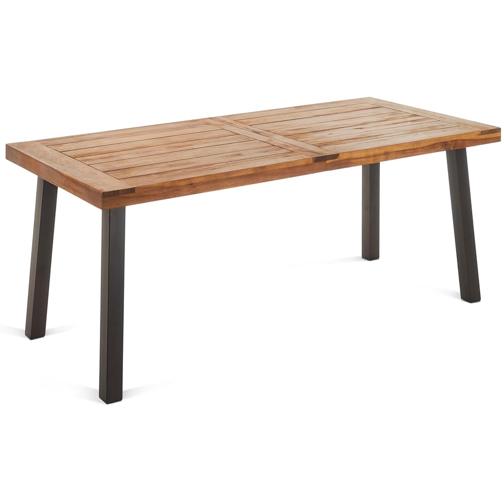 : Christopher Knight Home 298192 Spanish Bay Acacia Wood Outdoor Dining Table | Perfect for Patio | with Teak Finis, Brown : Patio, Lawn & Garden