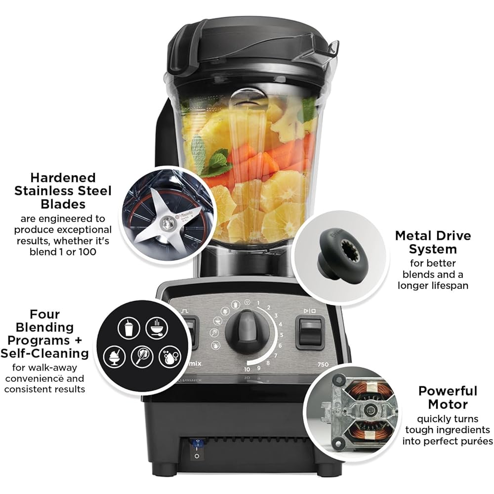Vitamix Propel Series 750 Blender, Professional Grade Blender, 4 Presets + Self-Cleaning, Smoothie, Frozen Dessert, Soups and Dips, 64-oz Pitcher, Black: Home & Kitchen