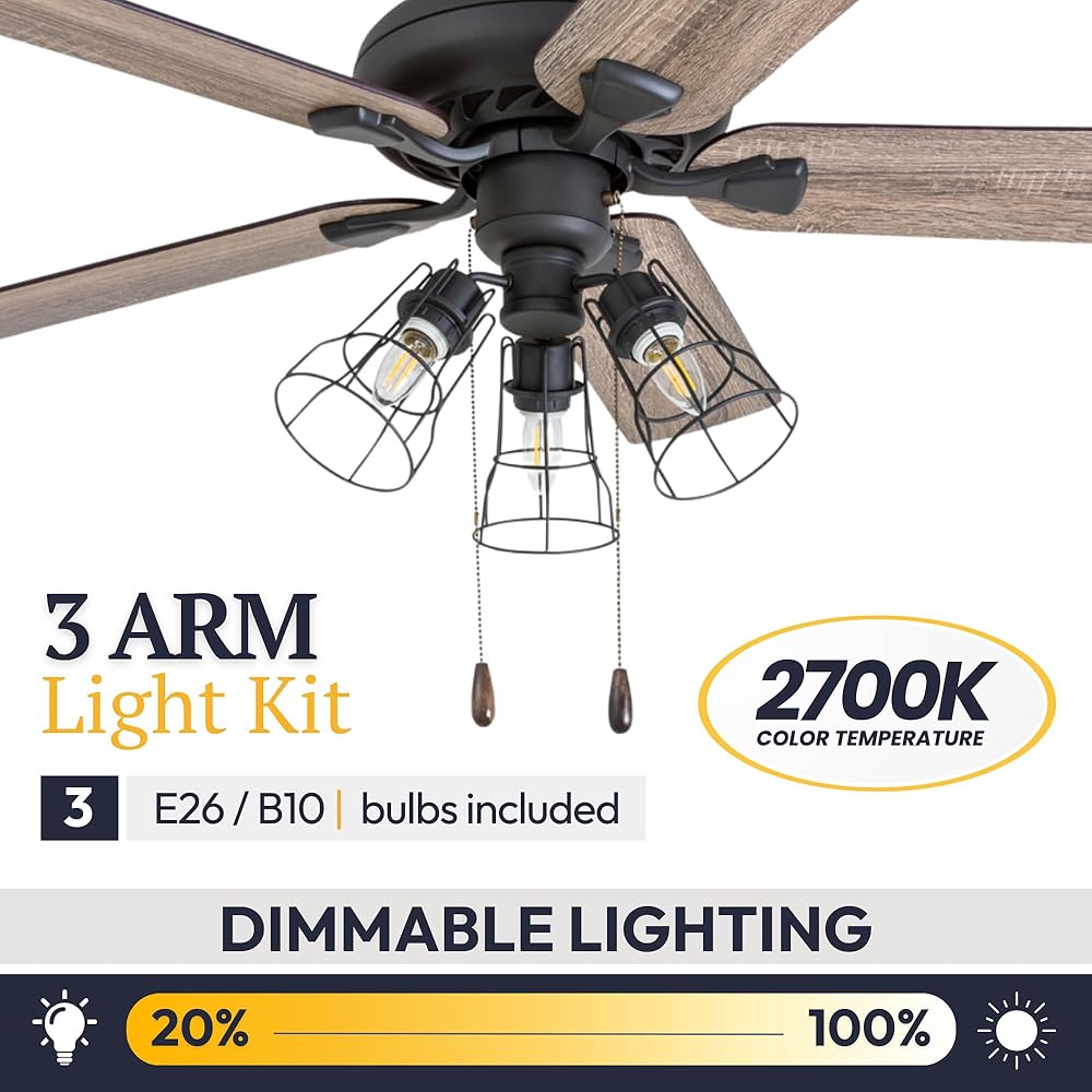 Prominence Home Lincoln Woods, 52 Inch Industrial Style LED Ceiling Fan with Light, Pull Chain, Three Mounting Options, 5 Dual Finish Blades, Reversible Motor - 50581-01 (Bronze) -