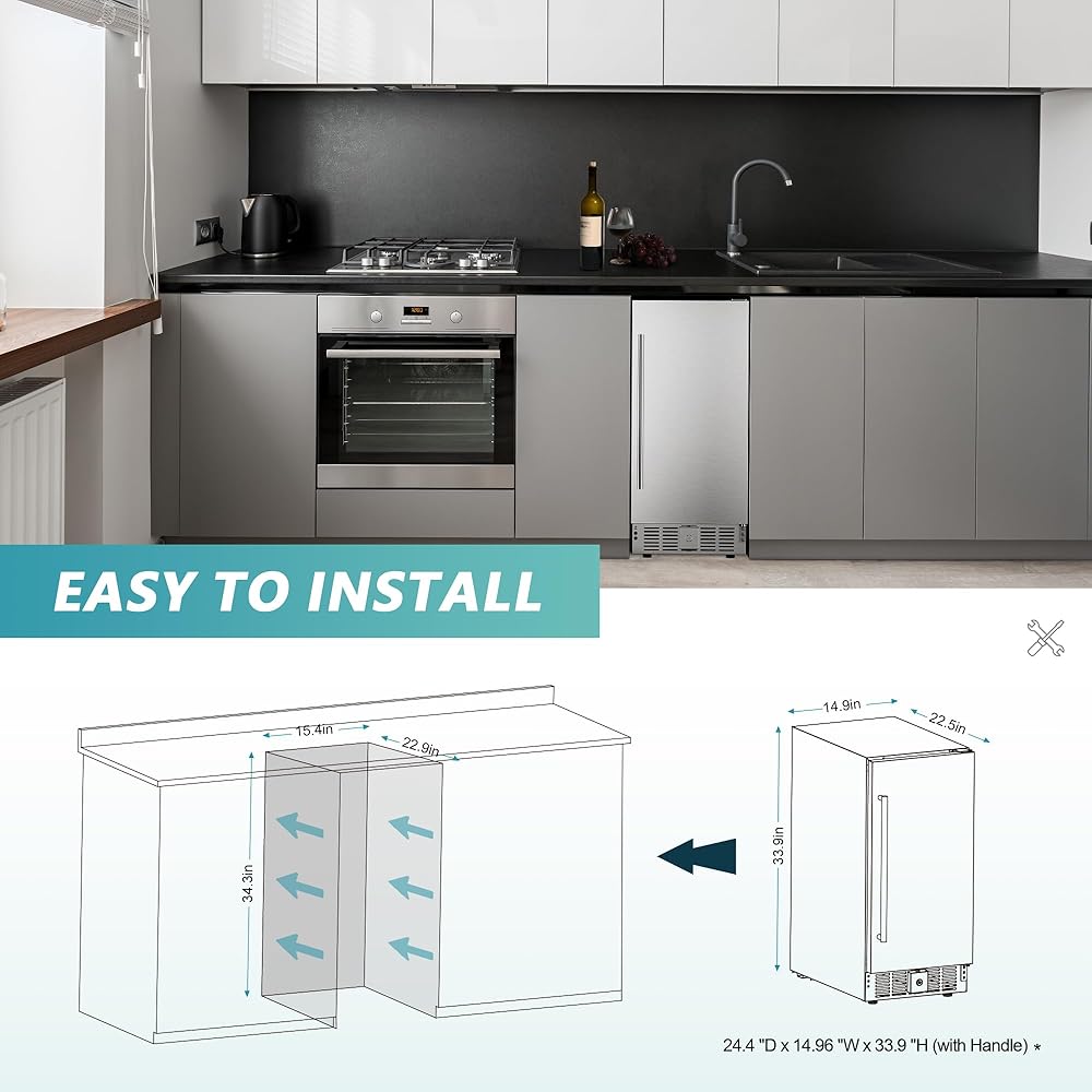 EUHOMY Beverage Refrigerator 15 Inch, Under Counter 127 Can Beverage Fridge with Stainless Steel Door, Beverage Cooler Built-in and Undercounter Drink Fridge - Soda Cola : Appliances