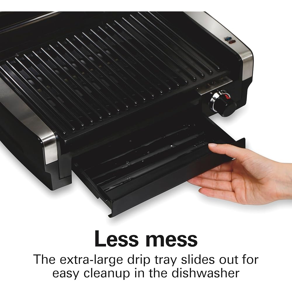 Hamilton Beach Electric Indoor Searing Grill with Viewing Window & Adjustable Temperature Control to 450F, 118 sq. in. Surface Serves 6, PFAS-Free Removable Nonstick Grate, Stainless Steel: Home & Kitchen