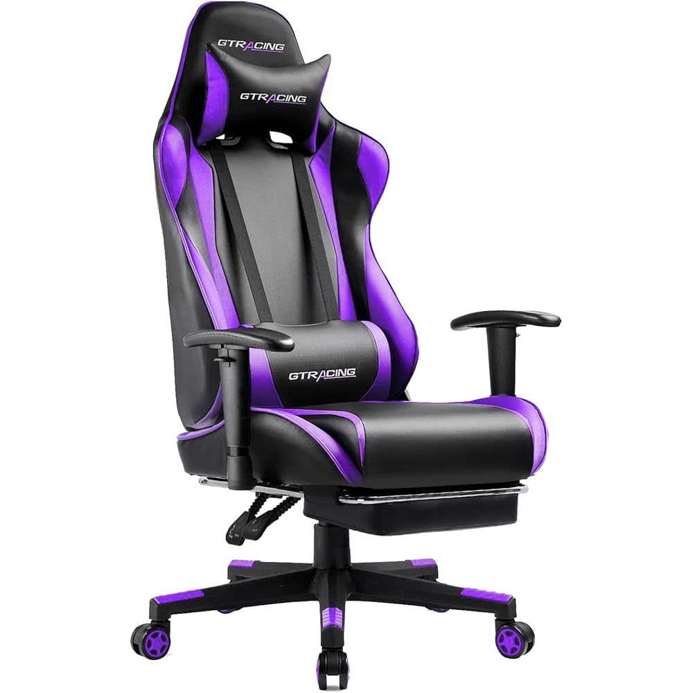 GTRACING Gaming Chair with Footrest, Ergonomic Computer Game Desk Chair, Reclining Gamer Chair Seat Height Adjustment, Swivel Rocker with Headrest and Lumbar, Purple : Home & Kitchen