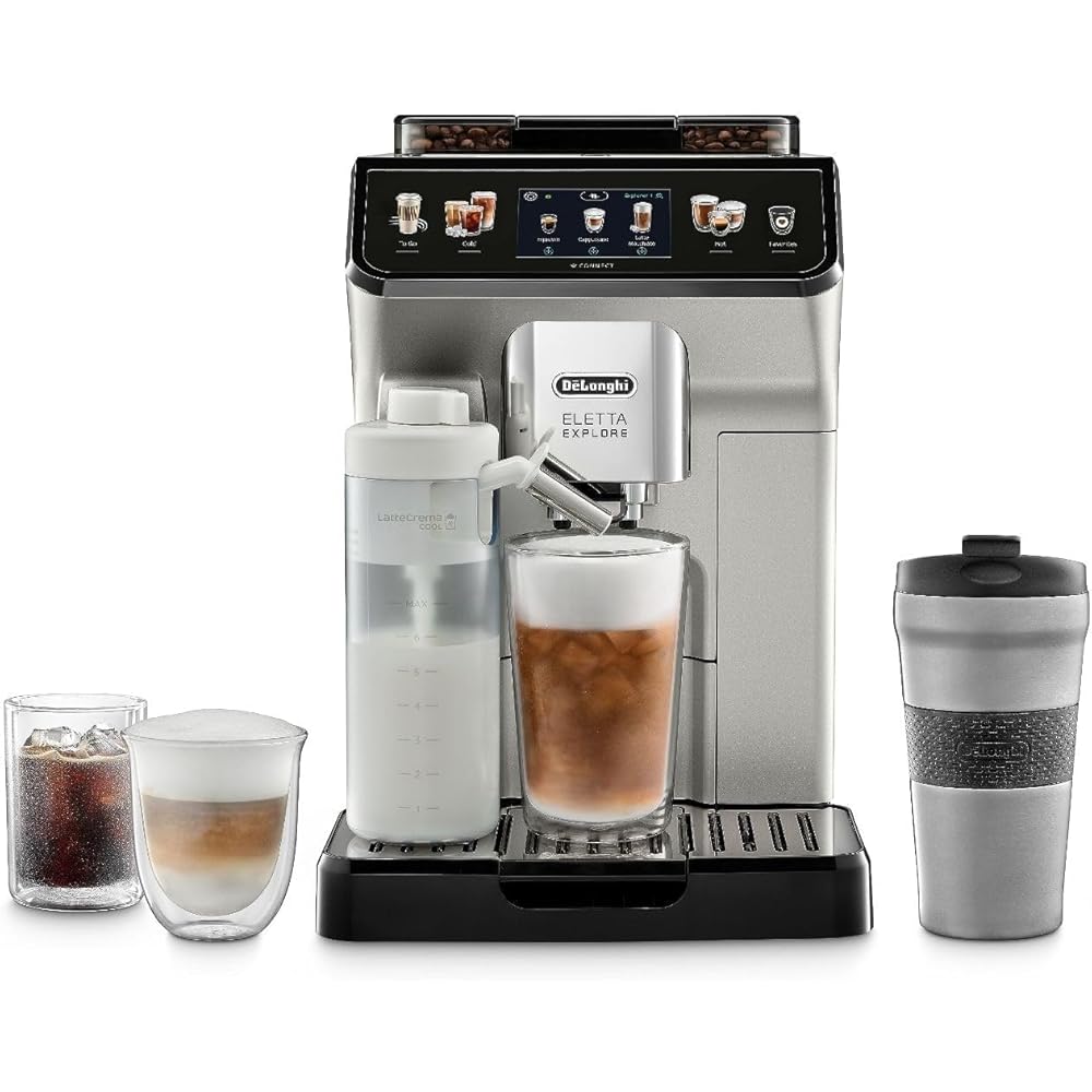 De'Longhi Eletta Explore Espresso Machine with Cold Brew, Hot & Cold Milk Frother - 50+ Recipes, Built in Grinder, User Profiles, Smartphone Compatible with Bean Adapt Technology for Ideal Extraction: Home & Kitchen