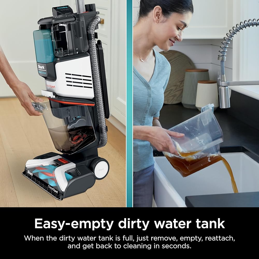- Shark CarpetXpert with StainStriker Upright Carpet, Area Rug & Upholstery Cleaner with Pet Mess Extractor Tool, Perfect for Pets, Carpet Shampooer, 3 Cleaning Tools, Cleaning Solutions, White, EX201