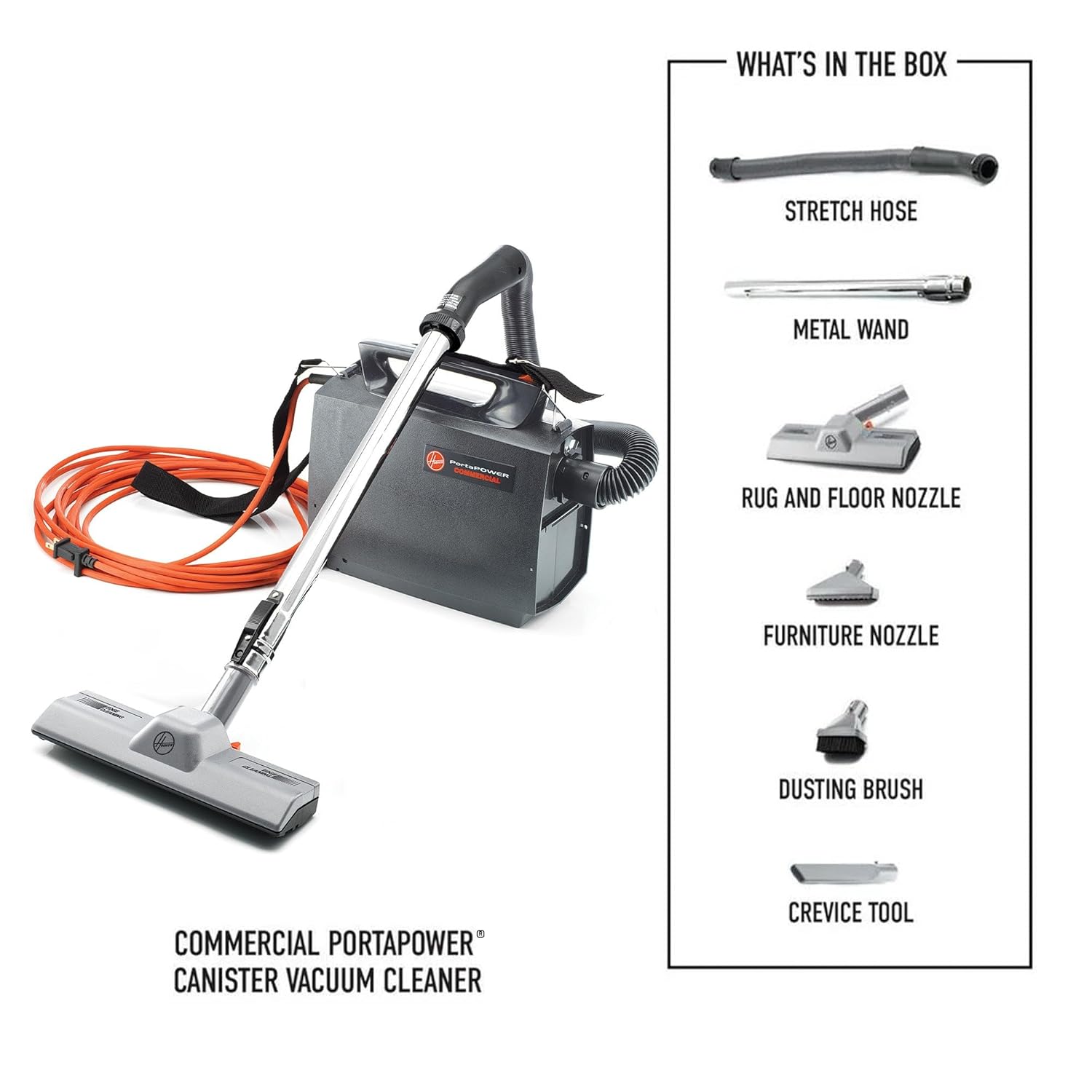 Hoover Commercial PORTAPOWER Lightweight Canister Vacuum Cleaner with Attachments, Portable Carriable Handheld Small Professional Grade Bagged, 8 Pounds, CH30000, Black: Household Canister Vacuums: Industrial & Scientific