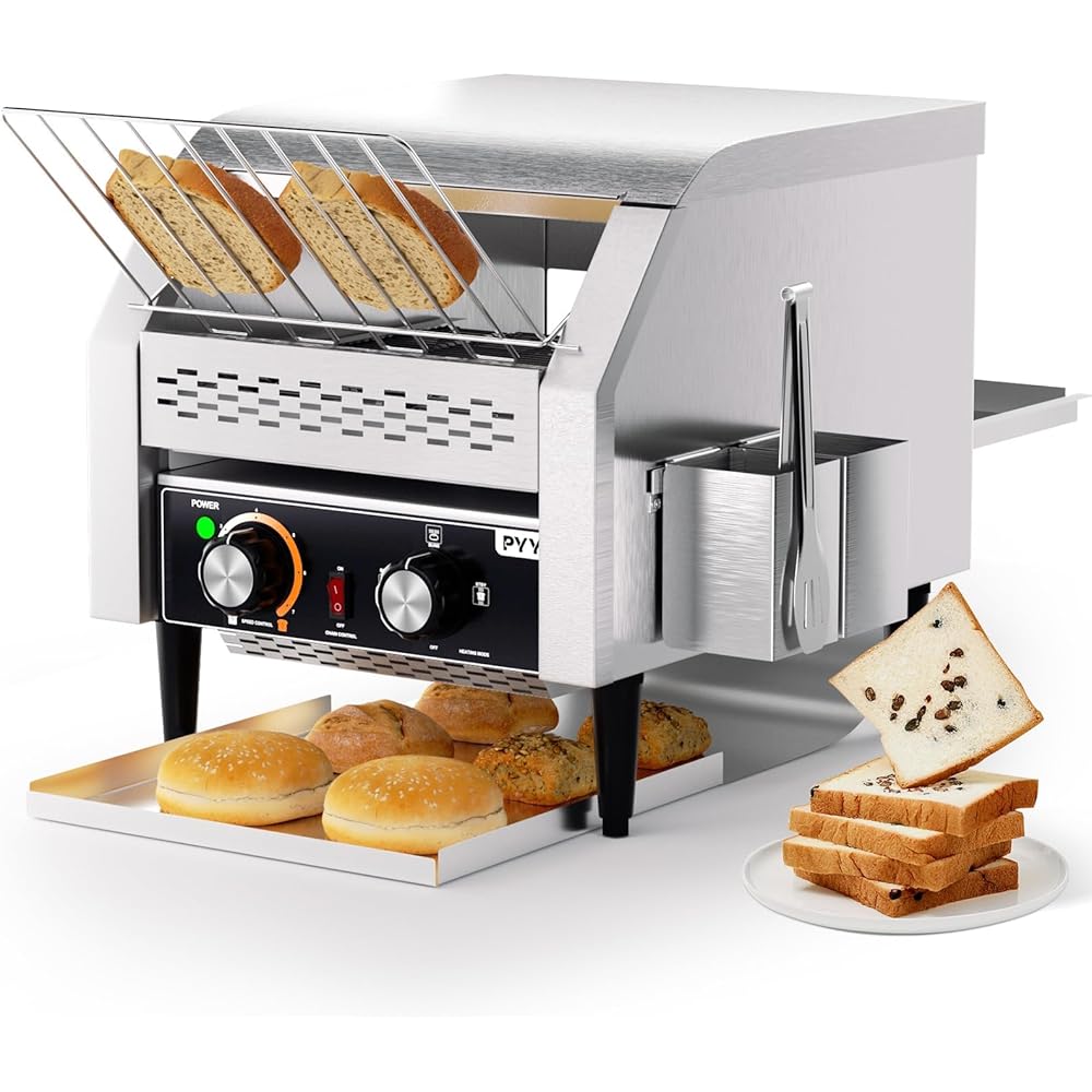 PYY Commercial Conveyor Toaster - 300 Slices/Hour Restaurant Conveyor Toaster for Bun Bagel Bread, Heavy Duty Stainless Steel 1900W, 110V