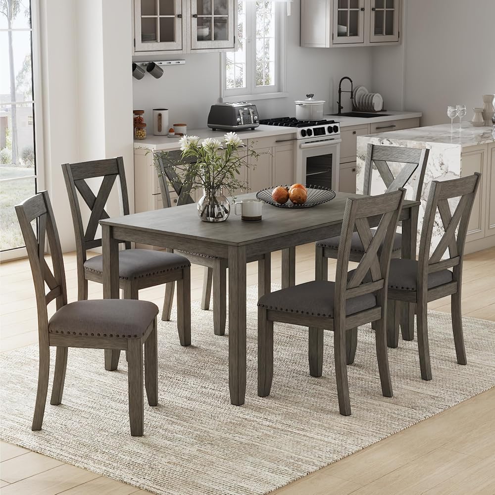 - Signature Design by Ashley Caitbrook Rustic 7 Piece Dining Set, Include Table and 6 Chairs, Gray - Table & Chair Sets