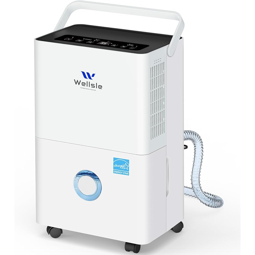 - Wellsle Energy Star Dehumidifier, 80 Pints Dehumidifier for Basement, Smart Humidity Adjustment with 1.32 Gal Water Tank and Drain Hose, Silent & Efficient for Home Bedroom Garage Large Room