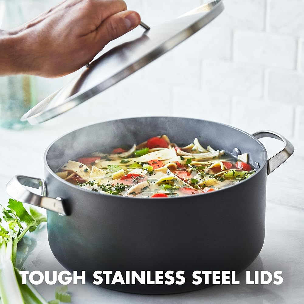 GreenPan Paris Pro Hard Anodized Healthy Ceramic Nonstick, 11 Piece Cookware Pots and Pans Set with Stainless Steel Lids, PFAS-Free, Dishwasher Safe, Grey: Home & Kitchen