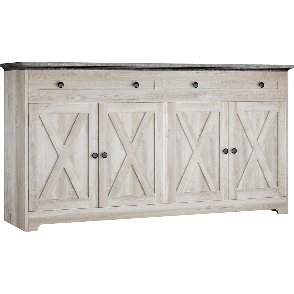 - IRONCK Buffet Cabinet with Storage, Sideboard Storage Cabinet, Kitchen Cabinet with Drawers and Doors, Charcoal Grey and Beige Maple - Dining Room Furniture