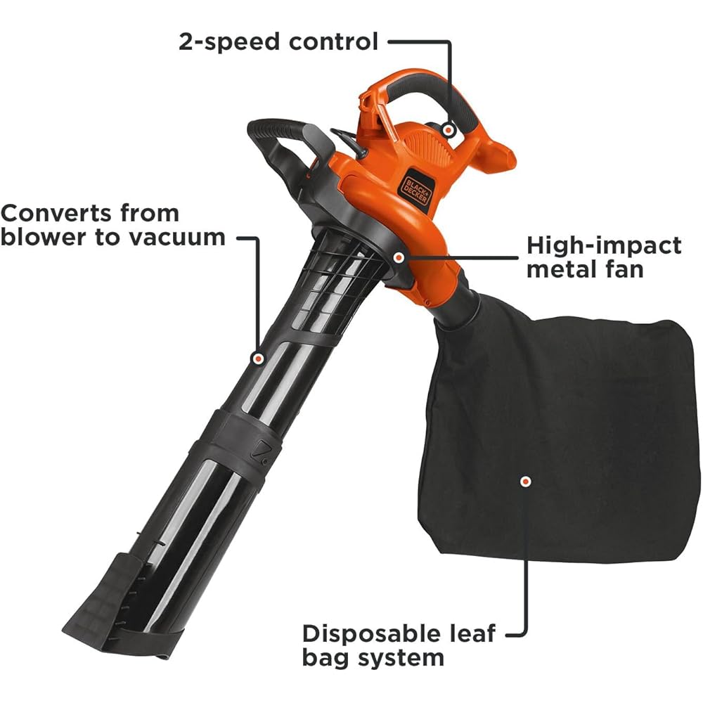 BLACK+DECKER Leaf Blower, Vacuum and Leaf Mulcher 3-in-1, Electric Blowers for lawn Care, 12 Amp, 250 MPH, 400 CFM (BV6000) : Patio, Lawn & Garden