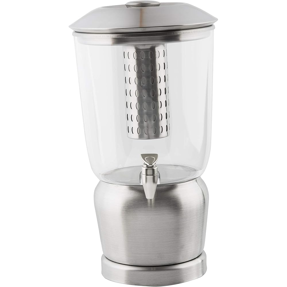 TableCraft 75 Upscale 2.5 Gallon Drink Dispenser with Fruit Infuser & Stand, Tritan & Brushed Stainless Steel, Cold Beverage Dispenser for Catering and Home Use : Home & Kitchen