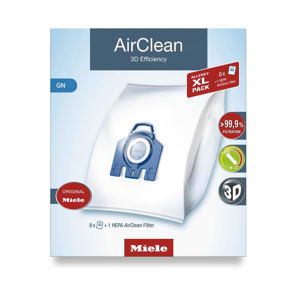 - Miele Original Allergy Pack for Miele Complete C2/C3, Classic C1, and S8/S5 Models, Includes 8 AirClean 3D Efficiency GN Vacuum Cleaner Bags and 1 SF-HA 50 HEPA AirClean Filter – 11214190