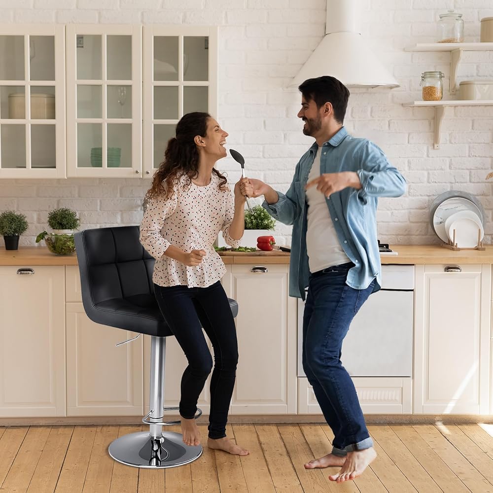 DUMOS Bar Stools Set of 4, 24 inch Counter Height Bar Stools, Upholstered Modern Kitchen Barstools with Metal Base, PU Leather Saddle Stools for Kitchen Island, Black : Home & Kitchen