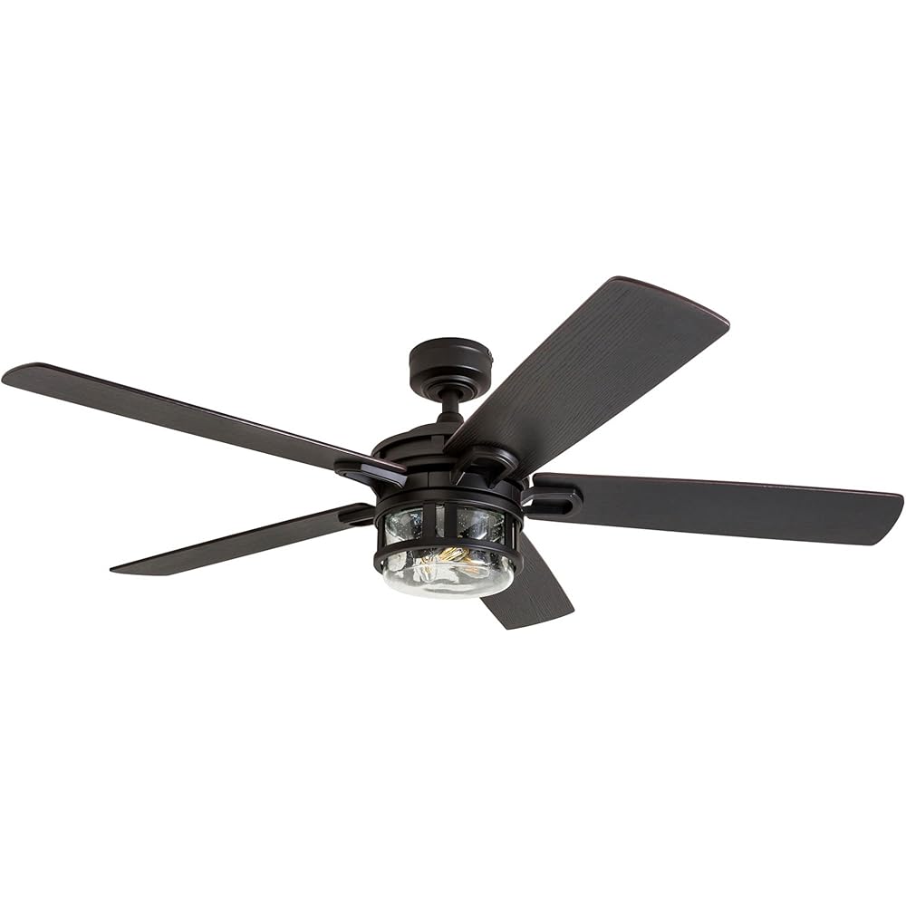 Honeywell Ceiling Fans Bonterra Modern 52 Inch Ceiling Fan with Light, Remote Control Fan, LED Indoor Fan with 5 Blades, Brown Pine and Black Blade Finish Options, Matte Black (50690-01) -