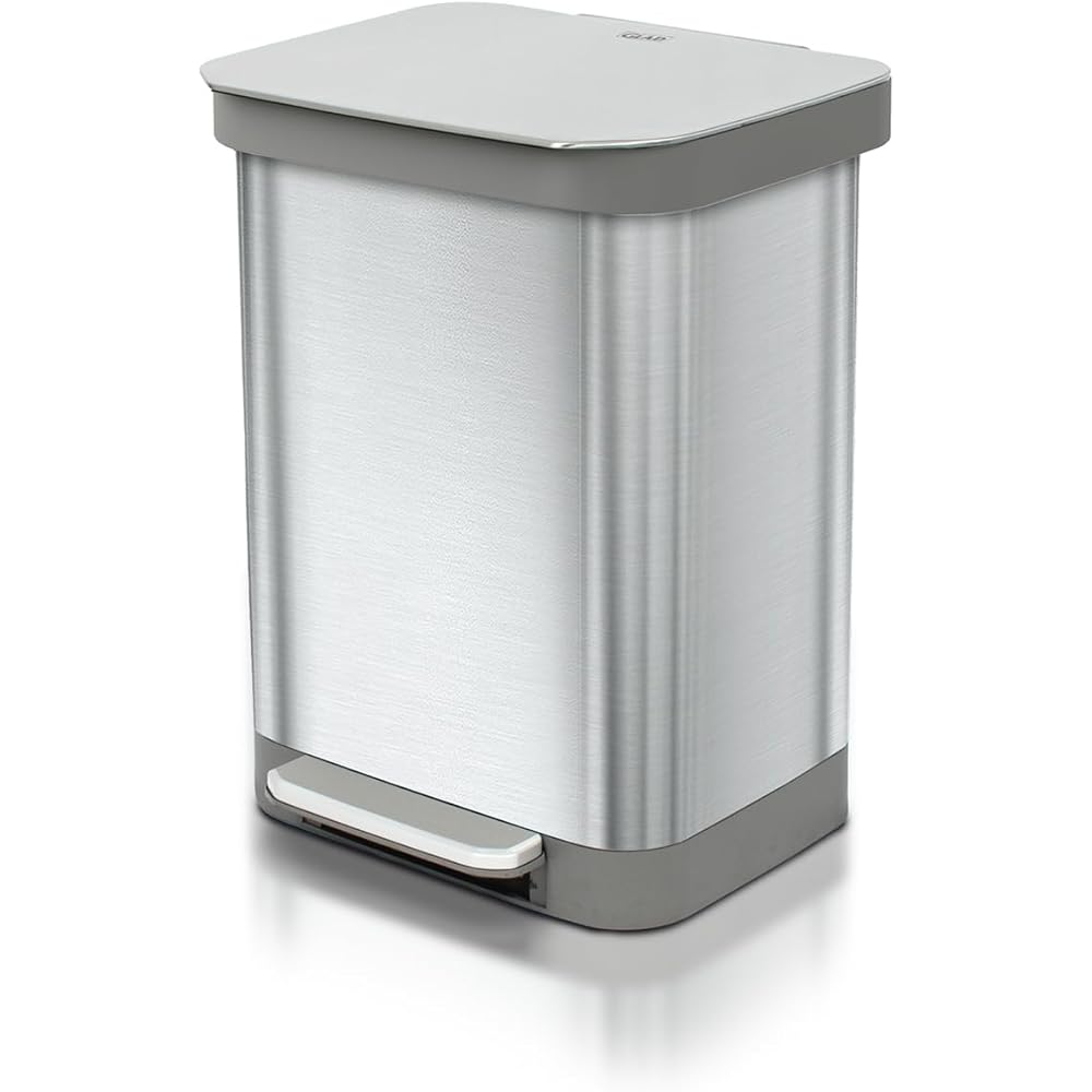 Glad Stainless Steel Step Trash Can, Series 2 with Clorox Protection - Large Metal Kitchen Garbage Bin with Soft Close Lid, Foot Pedal and Waste Bag Roll Holder, 13 Gallon : Home & Kitchen