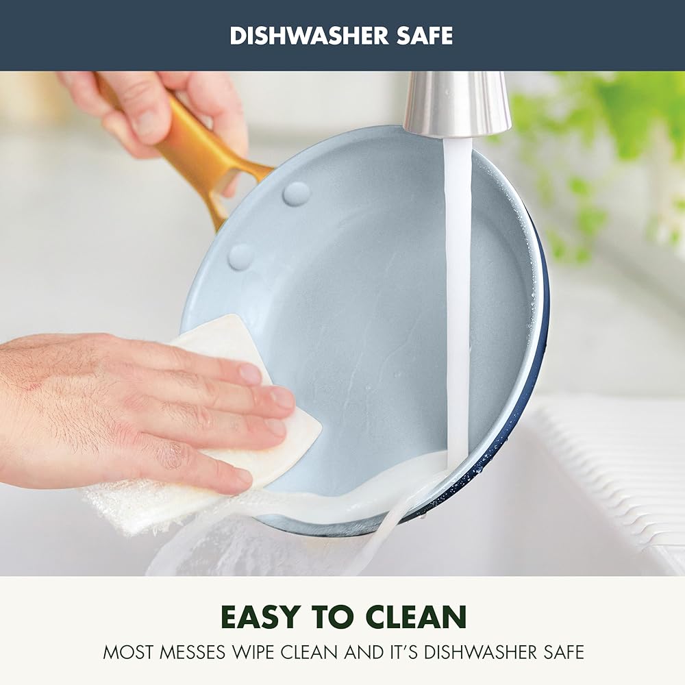 GreenPan 3 Piece Frying Pan Set, Induction Compatible 8” 10” & 12” Skillets, Ceramic Nonstick PFOA & PFAS-Free, Hard Anodized, Gold Handles, Dishwasher and Oven Safe, Navy, Taupe, Cream: Home & Kitchen