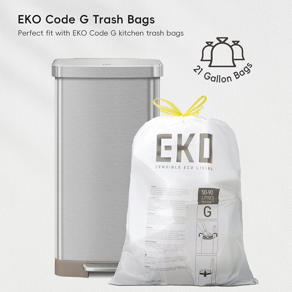 EKO Hudson Matte Stainless 75 Liter/20 Gallon Step Trash Can with Rear Trash Bag Storage Compartment : Home & Kitchen