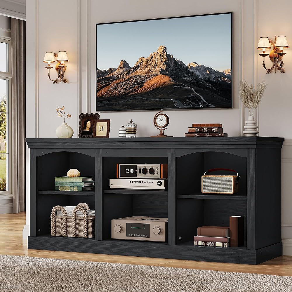 YITAHOME Farmhouse TV Stand for 75/80 Inch TV, Entertainment Center with Adjustable Shelf, Large TV Console Table for Living Room (Black) : Home & Kitchen
