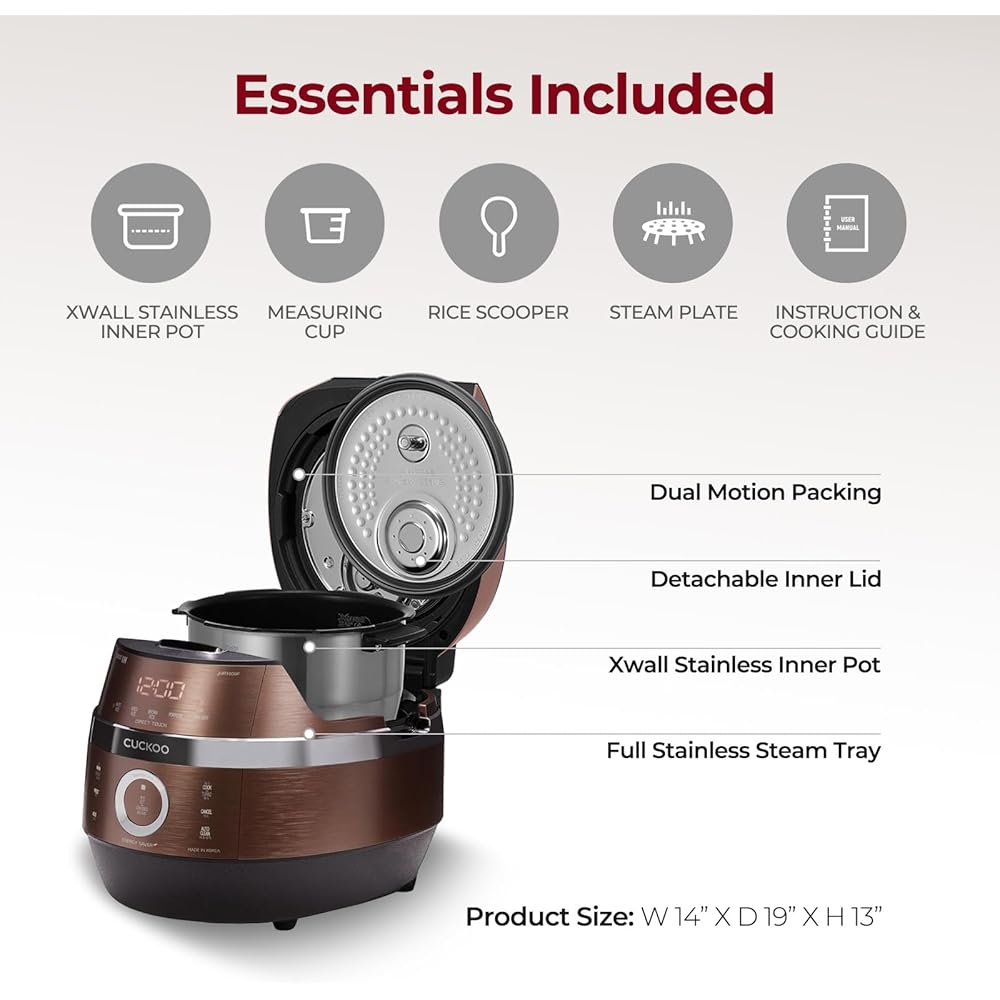 CUCKOO CRP-JHR1009F 10-Cup (Uncooked) / 20-Cup (Cooked) Induction Heating Pressure Rice Cooker with Nonstick Inner Pot, 16 Menu Options, Fuzzy Logic Tech, 3 Voice Guide, Auto Clean (Copper/Black): Home & Kitchen