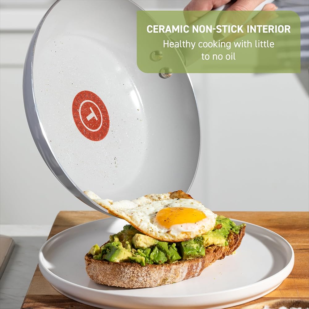 T-Fal Refresh Ceramic Pots and Pans Set, 20-Piece Nonstick Cookware Set, Stockpot, Griddle, Frying Pans, Utensils, Moon Grey: Home & Kitchen