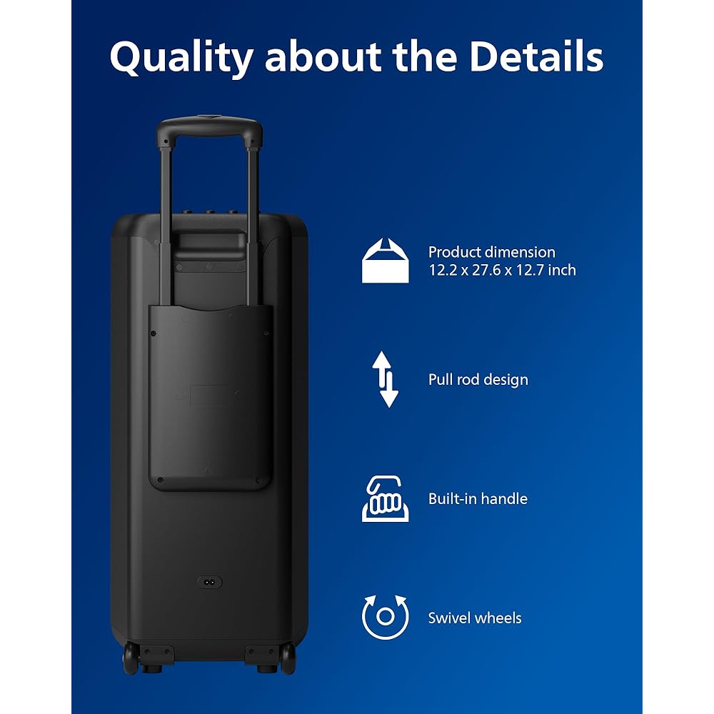 Philips X5206 bluetooth party speaker, portable with wheels, exciting light show, karaoke machine with microphone and Guitar Input, powerful bass & subwoofer, long playtime, perfect for outdoor events : Electronics