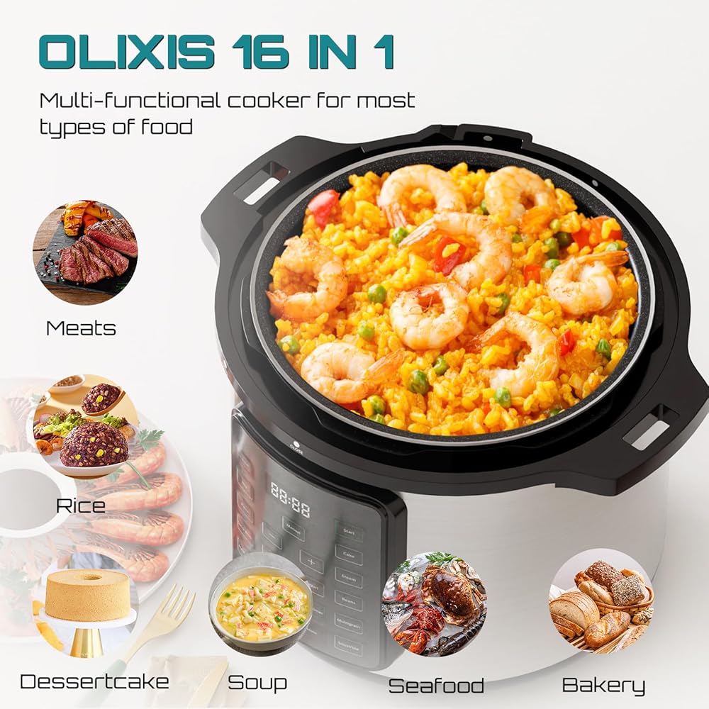 OLIXIS Electric Pressure Cooker 8 Quart Stainless Steel Multi Cooker Electric for Pressure 16-in-1 Rice, Steamer, Yogurt Maker, Slow Cook,Meat Stew, Cake, Saute, Multigrain: Home & Kitchen