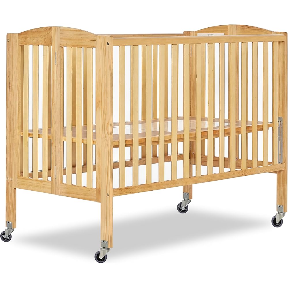 Dream On Me Folding Full Size Convenience Crib In Natural, Two Adjustable Mattress Height Positions, Comes With Heavy Duty Locking Wheels, Flat Folding : Home & Kitchen