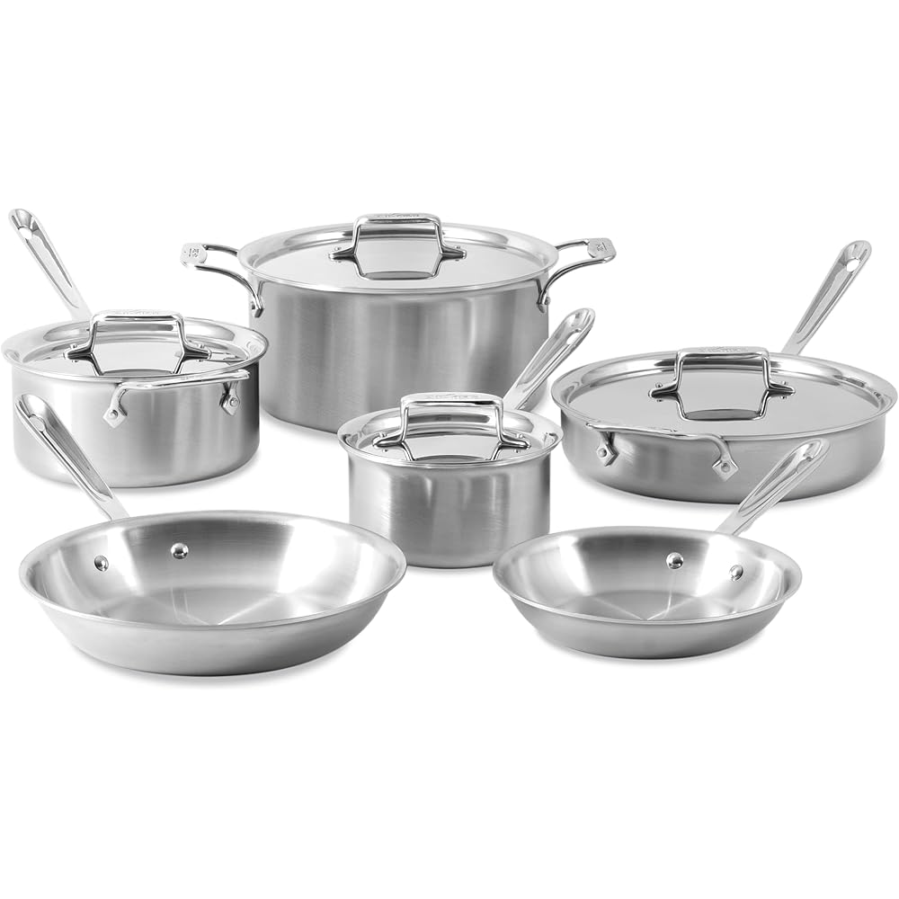 All-Clad D5 Brushed 5 Ply Stainless Steel Cookware Set 10 Piece w/ Frying Pans, Pots and Pans Set, Induction, Oven Broiler Safe 600F, Silver: Home & Kitchen