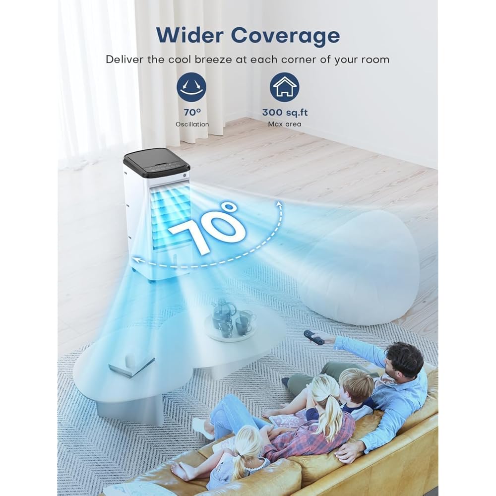 CENSTECH Windowless Air Conditioner with 5 Ice Packs, 3 Modes & 3 Speeds Swamp Cooler Air Conditioner, 12H Timer, 4L Tank for 24H Cooling, Remote, Dual Tank Portable Air Conditioners No Windows Needed : Home & Kitchen