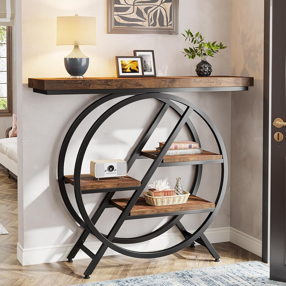 Tribesigns Console Table, 40-Inch Entryway Table with Storage Shelves, 4-Tier Industrial Hallway Sofa Table with Geometric Metal Frame, Accent Table for Living Room, Entryway, Rustic Brown : Home & Kitchen