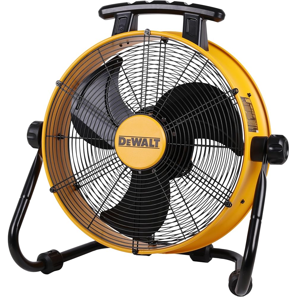 DEWALT DXF1840 Floor Fan, Industrial Fans, 18 Inch High Velocity Fan with 3-Speed Heavy Duty Air Circulator and 180 Adjustable Tilt, Large Electric Metal Rotating Garage Fan, Drum fan for Work, Yellow : Home & Kitchen