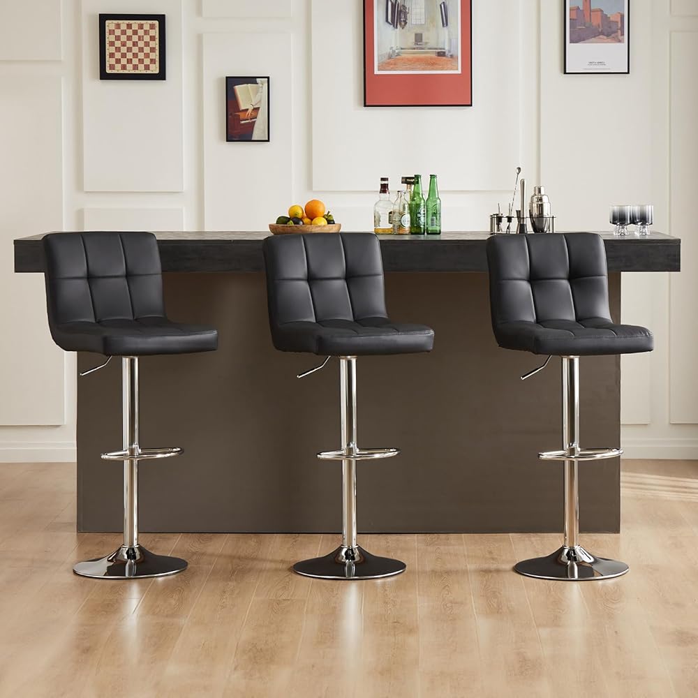 DUMOS Bar Stools Set of 4, 24 inch Counter Height Bar Stools, Upholstered Modern Kitchen Barstools with Metal Base, PU Leather Saddle Stools for Kitchen Island, Black : Home & Kitchen