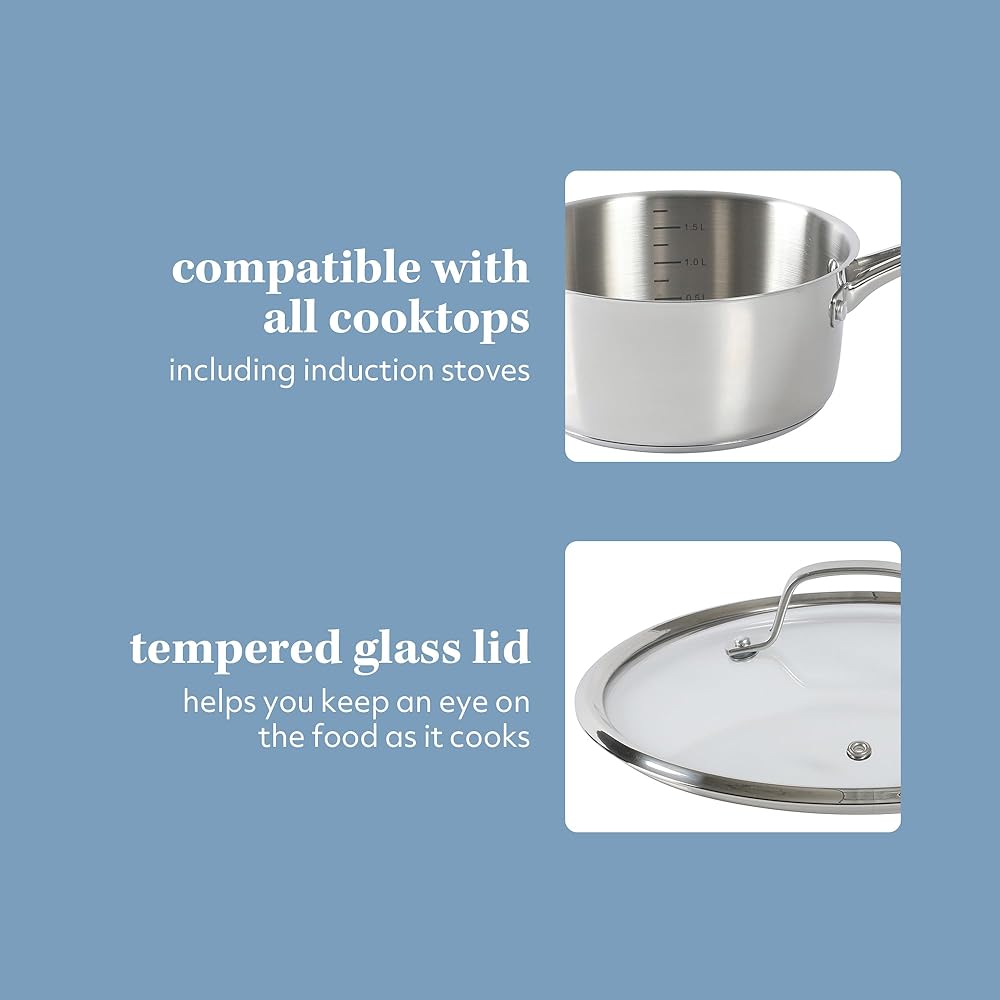 Sur La Table Kitchen Essentials Chef's Deck 10 Piece Stainless Steel Non Toxic Pots and Pans Kitchen Cookware Set w/Triply Encapsulated Base - Induction Safe: Home & Kitchen