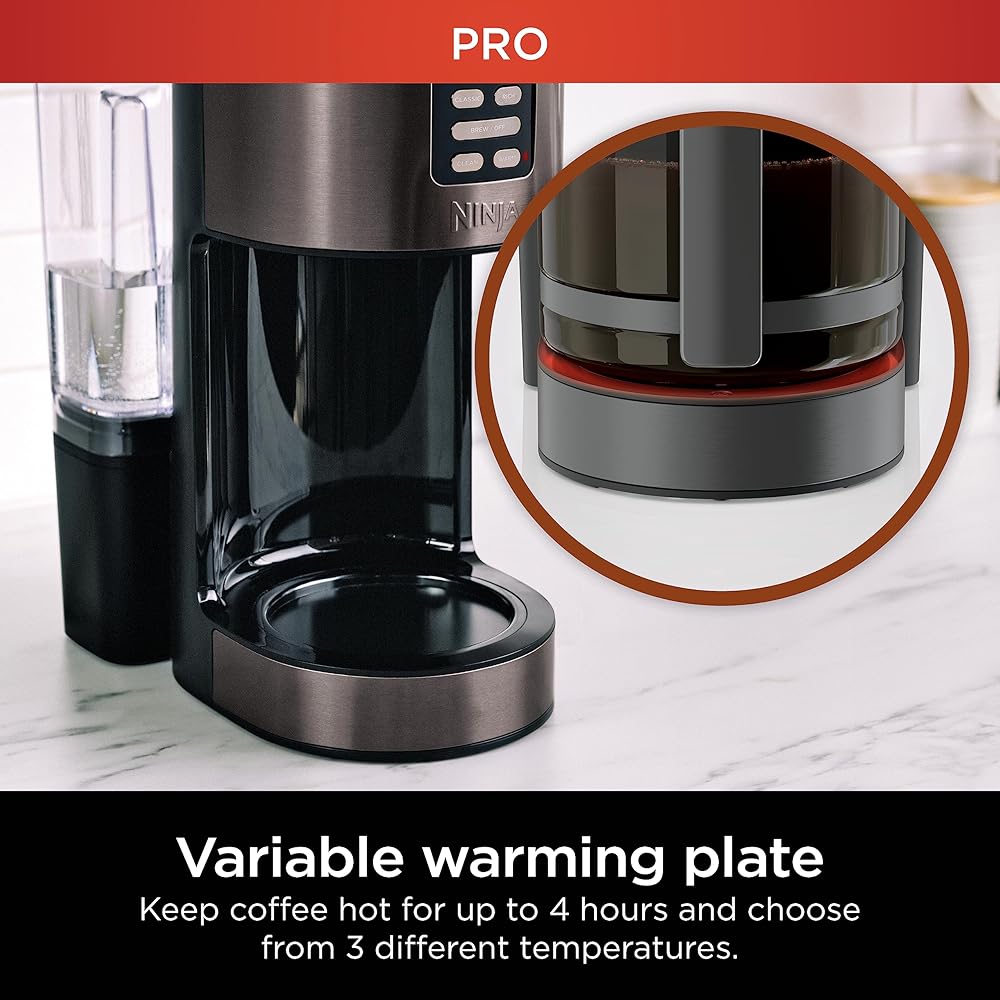 Ninja | Coffee Maker | 14-Cup Glass Carafe | Programmable | Includes Adjustable Warming Plate, Freshness Timer & Removable Water Reservoir | Black Stainless Steel | DCM201BK