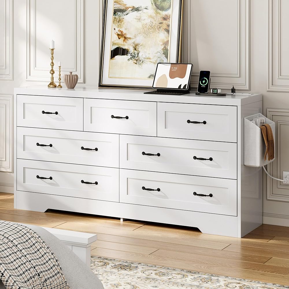 DWVO Farmhouse 7 Drawer Dresser for Bedroom, 59