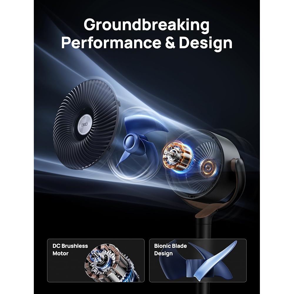 Dreo Standing Fan For Bedroom, 120°+120°Omni-directional Oscillating Fan, 85 ft Circulator With Remote, DC Motor Quiet Pedestal Room Fans, 8 Speeds, 3 Modes, 8H Timer, PolyFan 502 Black : Home & Kitchen